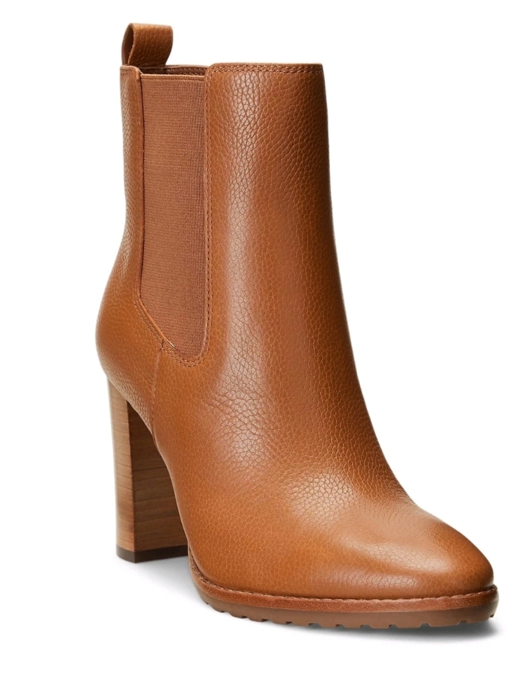 Lauren Ralph Lauren Mylah Tumbled Leather Bootie - Deep Saddle Tan - Size 11 NIB